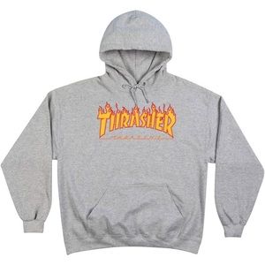 Thrasher Flame Logo Hoodie Grey in Size S